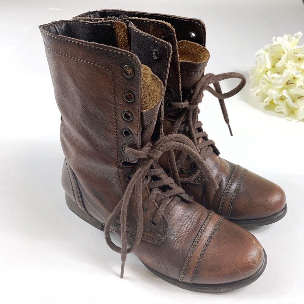 Steve Madden Troopa Leather Lace-Up Combat Boots
